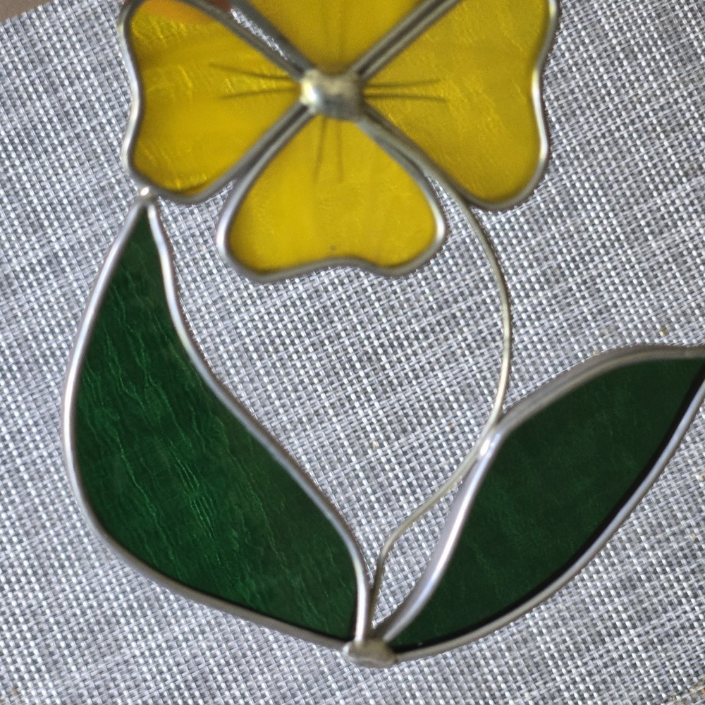 Suncatchers Stained Glass Butterfly Flower Set Vtg - Picture 10 of 11